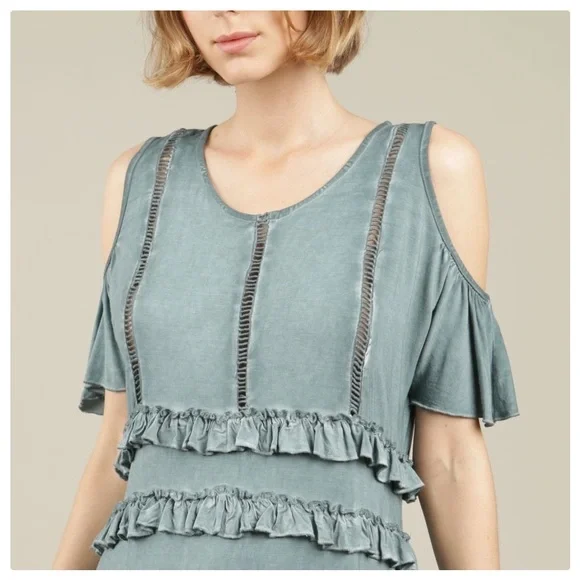 POL Blue Sage Cold Shoulder Top - Picture 5 of 9